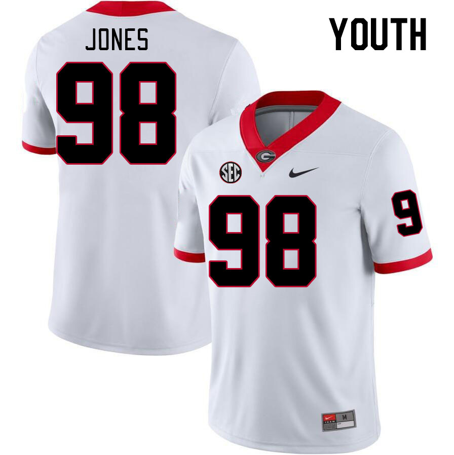 Youth #98 Noah Jones Georgia Bulldogs College Football Jerseys Stitched-White